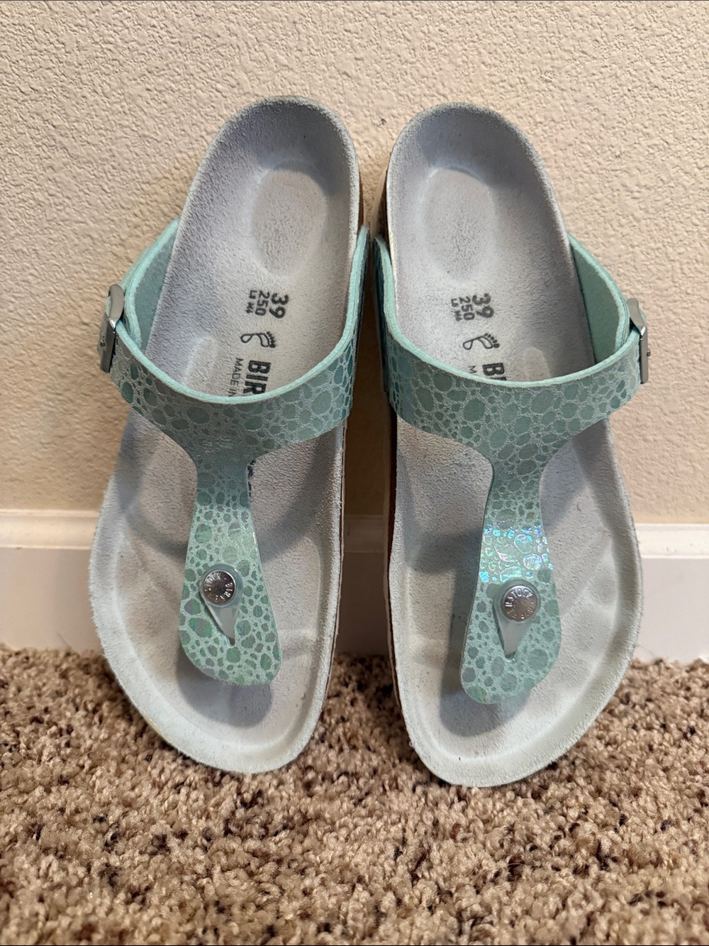 Birkenstock Mint Green Patterned Gizeh Thong Sandals